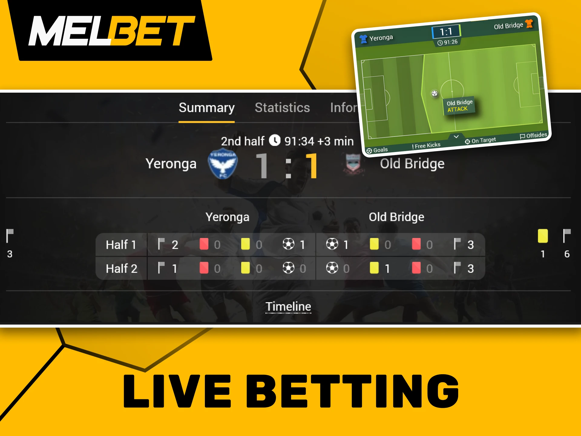 Place real-time bets on live football matches with Melbet.