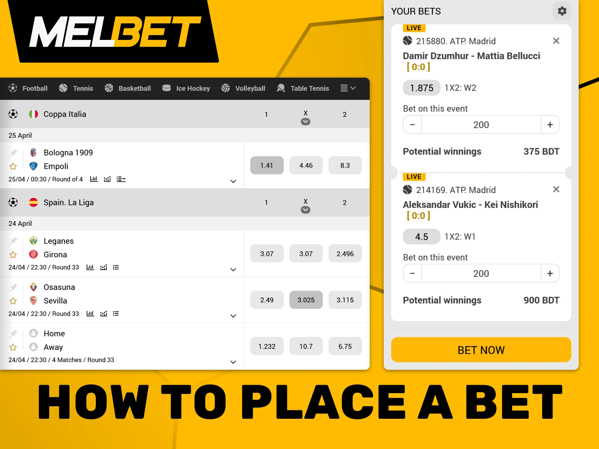 Easily place bets on your favorite sports with Melbet.