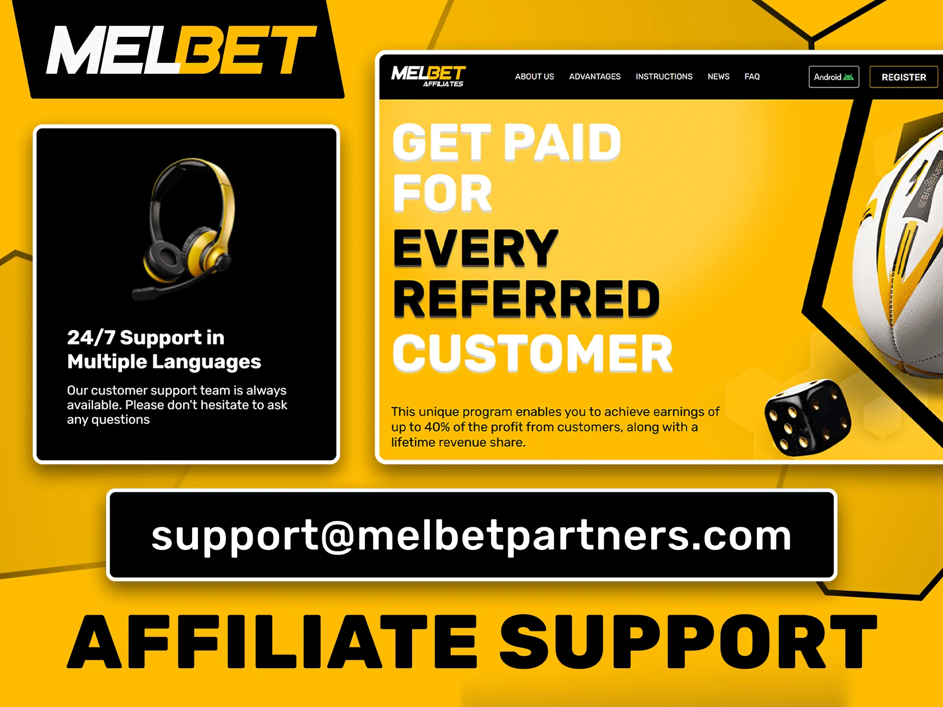 Get answers to all your questions from the Melbet affiliate program support team.