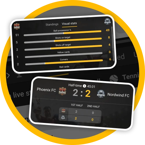 Melbet sports section provides you with detailed match statistics.